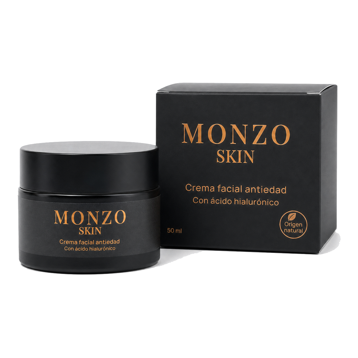 Crema facial antiedad MONZO SKIN con caja y tarro de 50 ml